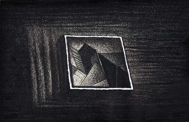 the frame; charcoal illustration