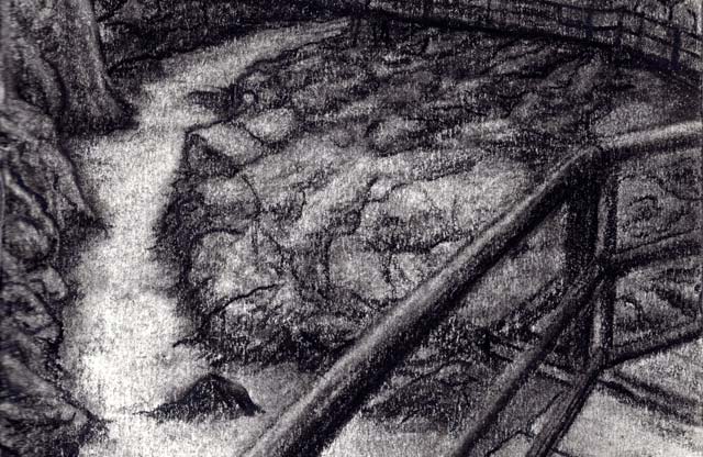 soteska vintgar; ilustracija z ogljem